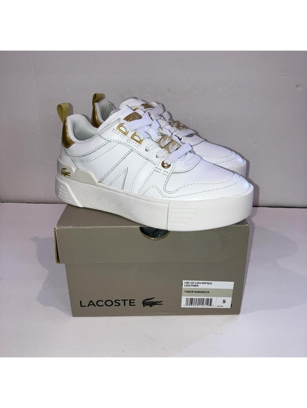 Lacoste Womens White Gold Leather Chunky Platform Sneakers Size 5 Kids 3.5 NEW